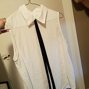 Lucid Pink Sleeveless White Shirt with Tie
